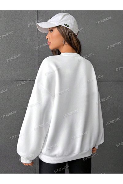 EFFRENATU Γυναικεία φόρμα Oversize Crew Neck Σετ Χειμερινή Βαμβακερή επένδυση με υπέροχες στάμπες