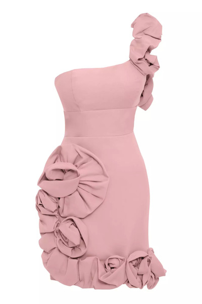 Keikei Pudra krep kolsuz kısa elbise