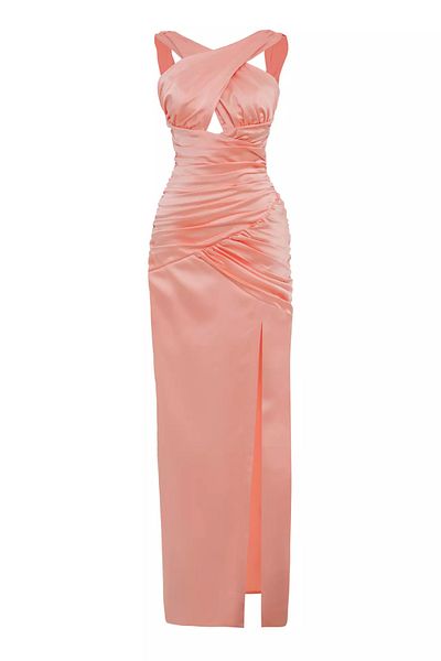 Keikei Satin Patterned Sleeveless Long Dress