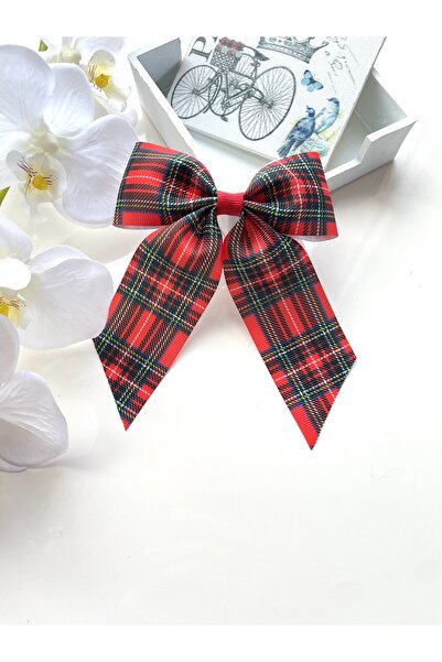 Eliya Clips Kırmızı Ekose Fiyonk Klips Toka