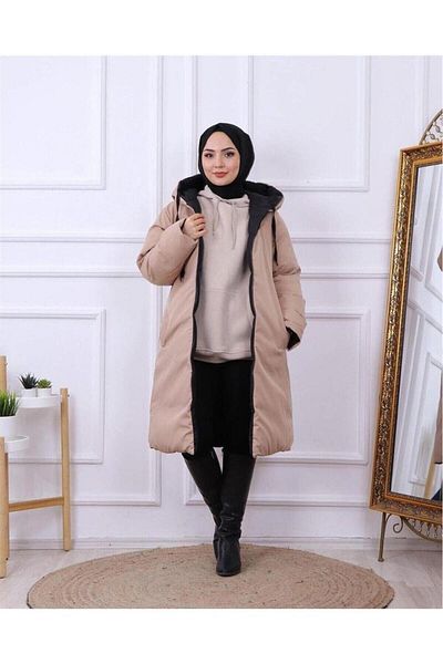 Masyy Moda Women's Regular Fit Double Sided Long Puffer Coat
