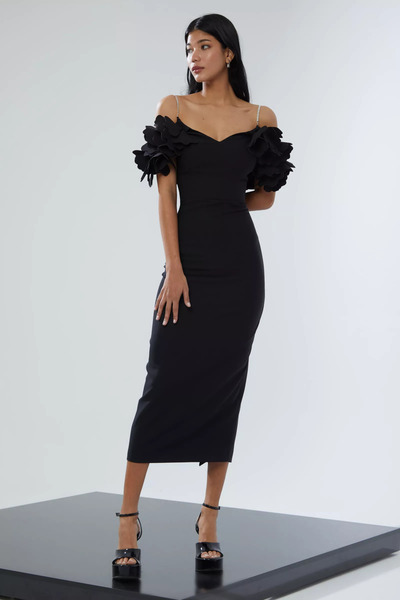 Keikei Black Crepe Sleeveless Long Dress