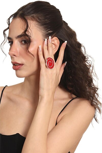 LABALABA Women's Silver Color Lacquer Plated Adjustable Red Enamel Ring
