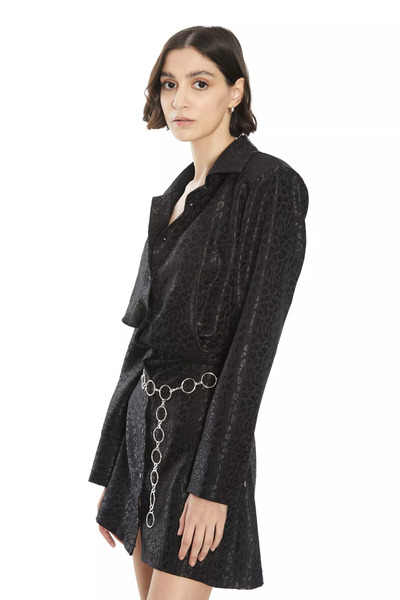 Keikei Siyah Jakar Uzun Kol Kısa Elbise