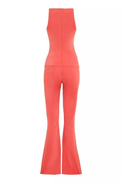 Keikei Turuncu örme kolsuz uzun tulum