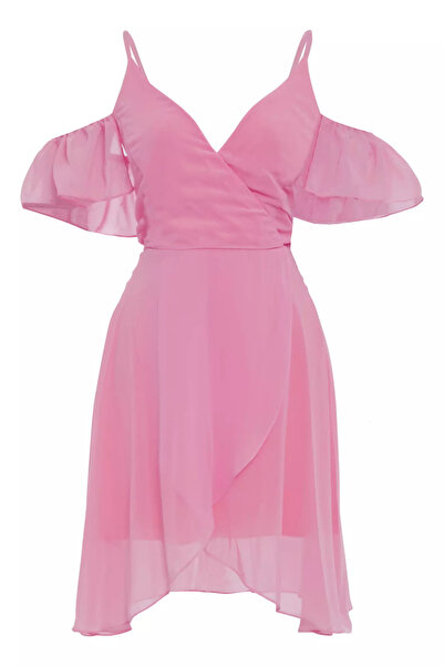 Keikei Pudra sifon kısa kol kısa elbise