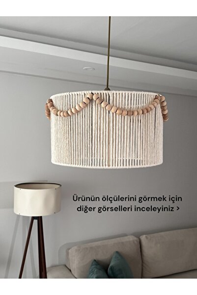 KorFam MAKROME EL YAPIMI BOHEM SİLİNDİR BONCUKLU RUSTİK AVİZE