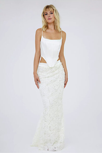 Keikei Beyaz pul payet uzun etek