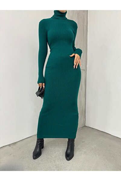 Modamorfo Half-Rise Ribbed Knitwear Dress - Emerald