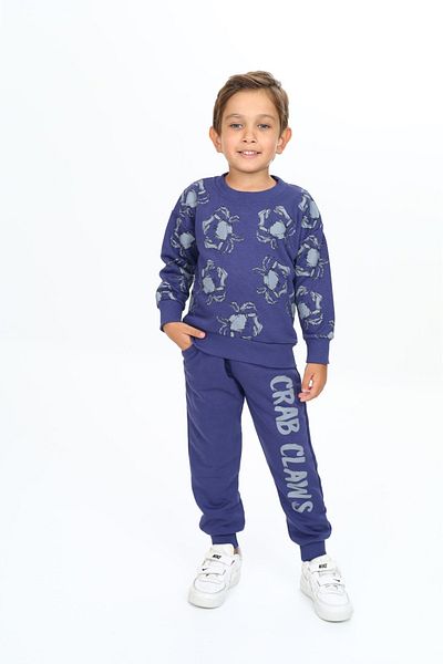 ARS KİDS 3 Thread Non-Raised 100% Cotton Boy's Crab Printed Top and Bottom Set