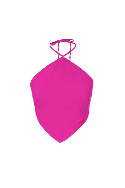 Keikei Fuşya krep kolsuz crop top