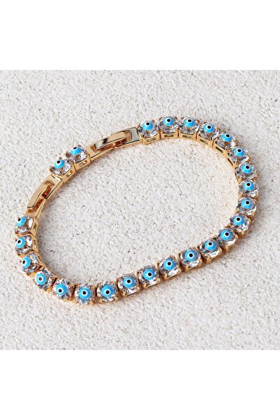 zeynep Z&D Accessory 316L Gold Çelik Kararmaz Nazar Boncuklu Zirkon Su Yolu B...