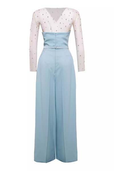 Keikei Mint yeşili krep kolsuz uzun tulum