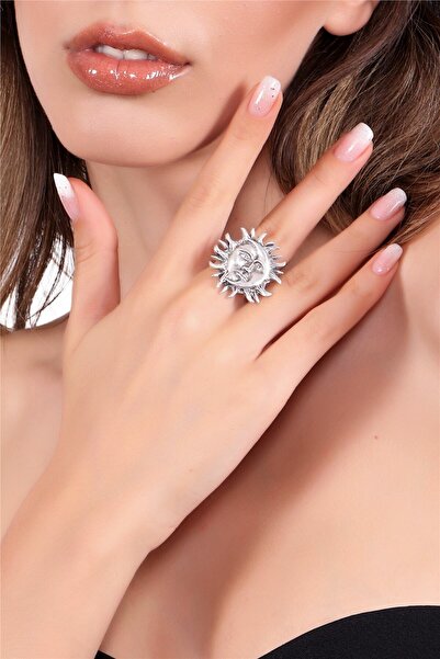 LABALABA Kadın Antik Gümüş Kaplama Ayarlanabilir Güneşle Ay Kavuşması Yüzük