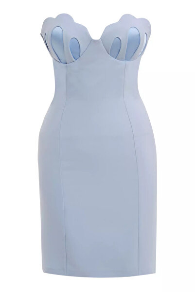 Keikei Mavi krep kolsuz kısa elbise