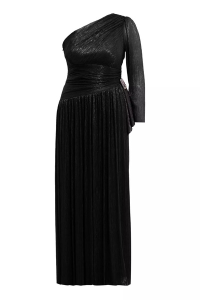 Keikei Siyah büyük beden parlak tek kol uzun elbise