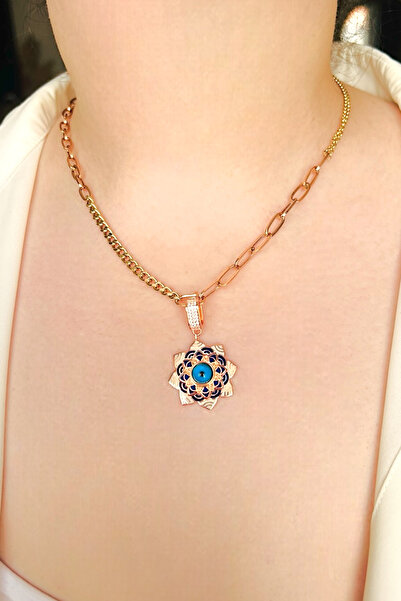 Dumledo Yaşam Çiçeği Lotus Lacivert Mineli Rose Klipsli Kolye Ucu & Ajda Bile...