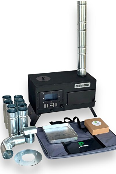 pratikoutdoor Katlanır Ayaklı Kuzineli Kamp ve Çadır Sobası - Ful Set Çantalı