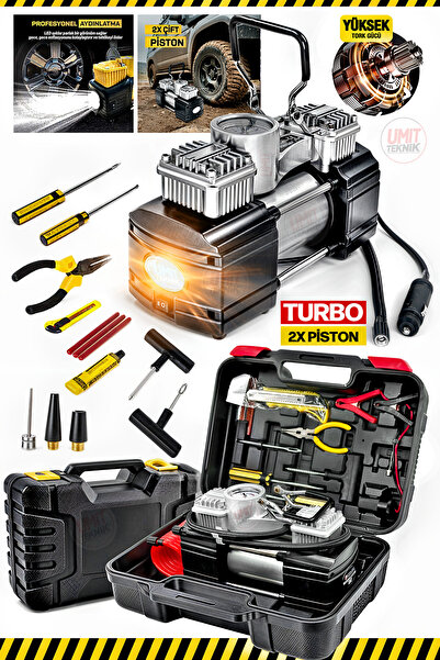 PROXTECH 4x4 Turbo Yeni Nesil Motor Çift Pistonlu 12V 150 Psi  Araç Lastik Bot Şişirme Kompresörü Pense Set