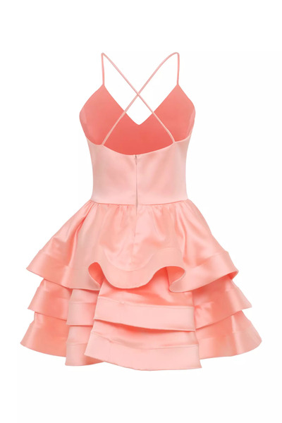 Keikei Desenli saten kolsuz kısa elbise