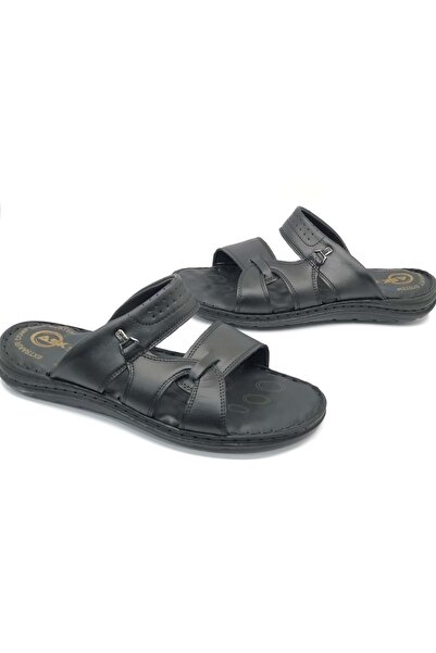 Kocamanlar Ayakkabı Ανδρικές Ορθοπεδικές Παντόφλες - Soldier 1921-1, 100% Γνήσιο Δέρμα, ΜΑΥΡΟ