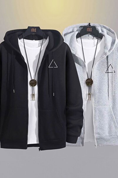 modaberry 2-Piece Triangle Logo Sweatshirt Zippered Cardigan - Black Printed ...