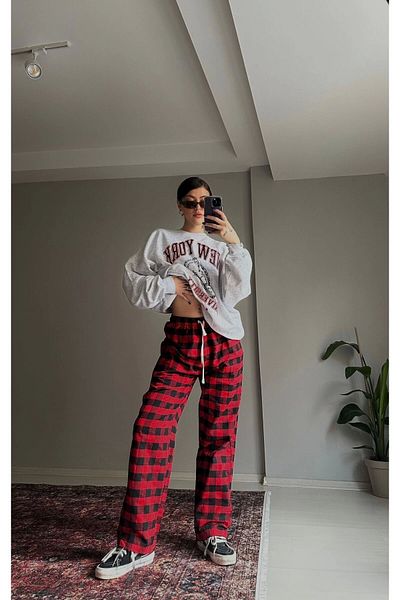1blood black-red plaid sweatpants