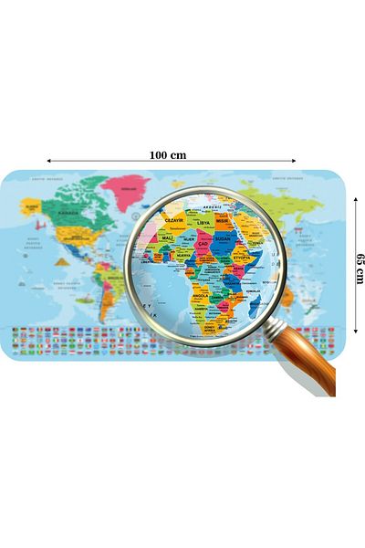 Doğal Tercih Turkish World Map Wall Sticker with Country Flag (100 cm X 65 cm)