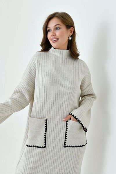 EsSo butik Women's Spanish Sleeve Shepherd Stitching Knitwear Dress Standard Size
