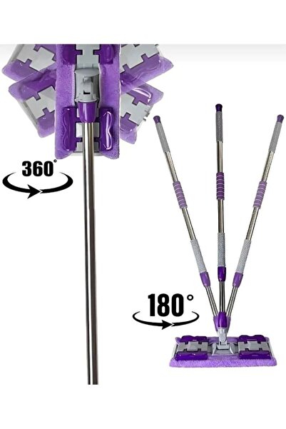 Akar Mandallı Mop , Yer Duvar Cam Fayans Silme (Yedek Mikrofiber Bezli) Mor R...