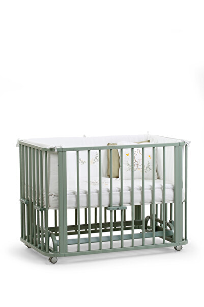 EGEBABY Yeşil Ahşap 4in1 Beşik Takım 70 X 110 Anne Yanı, Karyola, Oyun Parkı,...
