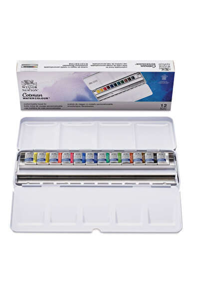 Winsor Newton Cotman Customisable Travel Tin Metal Palet 12 Renk 1/2 Tablet S...