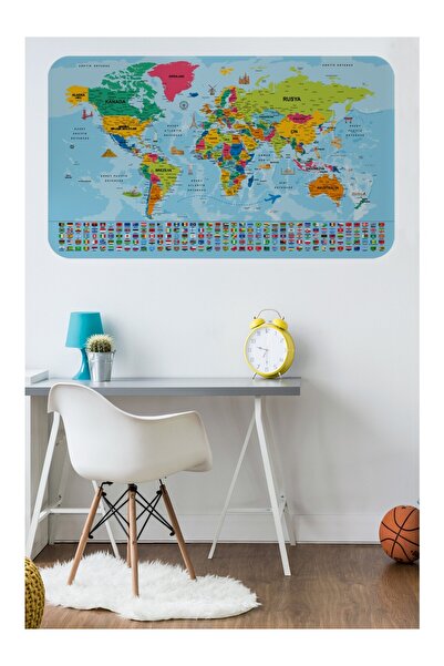 Doğal Tercih Turkish World Map Wall Sticker with Country Flag (100 cm X 65 cm)