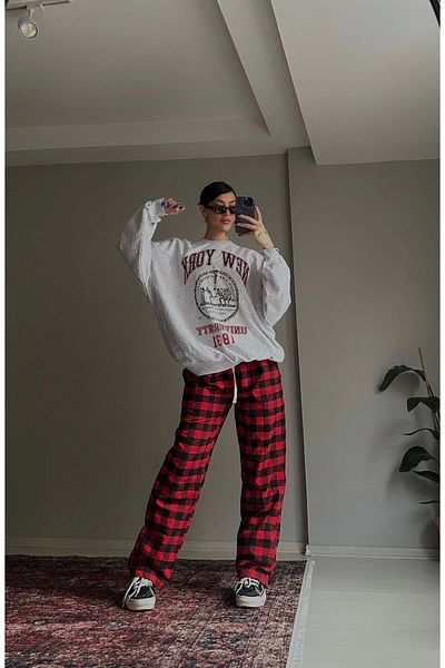1blood black-red plaid sweatpants