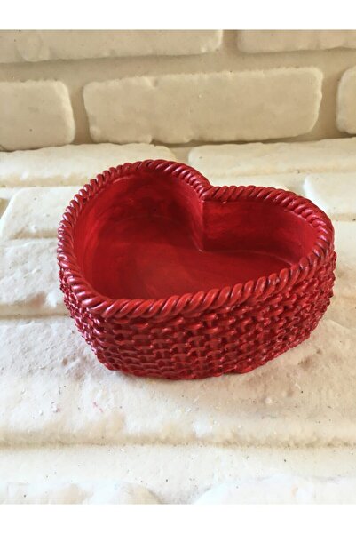 ndukkan Dekoratif Örgü Desenli Kalp Beton Saksı Kırmızı 10*14*4 Cm
