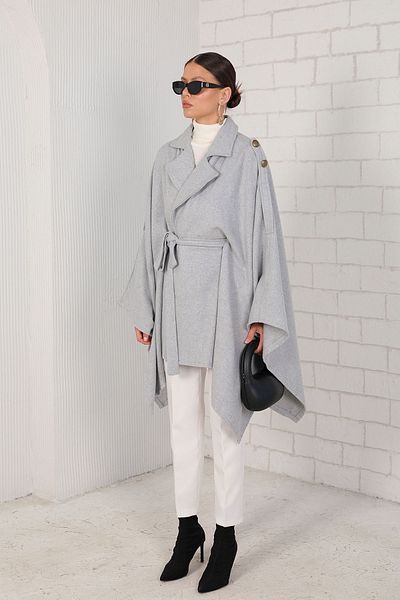 Melike Tatar Gray Stamp Poncho 32-6426-1