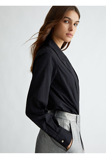Liu Jo Kadın Uzun Kol Gömlek Yaka Düz Siyah Bluz WF4198 T3904-M9027