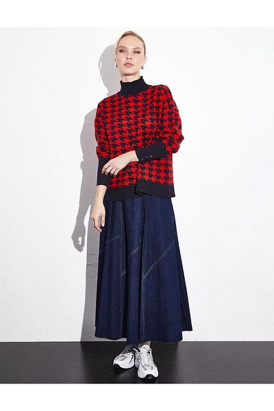 Kayra Turtleneck Knitwear Sweater - Navy Blue Coral, Feet Patterned