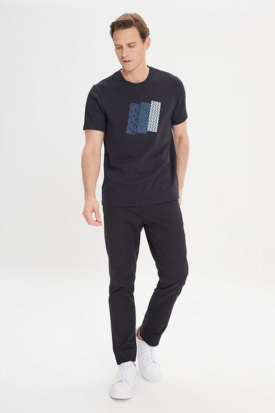 ALTINYILDIZ CLASSICS Men's Black Slim Fit Slim Fit Cotton Printed Crew Neck T-Shirt