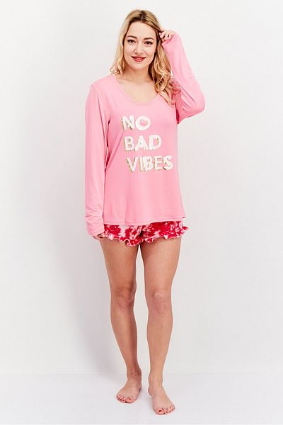 French Affair Women 2 Piece Graphic Print Pajama Set, Pink
