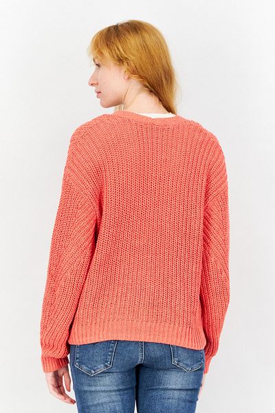 Esprit Women Plunging Neck Knitted Sweater, Red