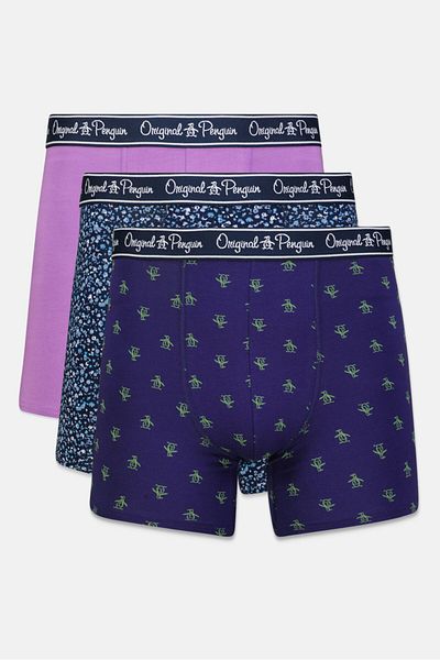 Original Penguin Men 3 Pieces All Over Print Boxer Briefs, Navy