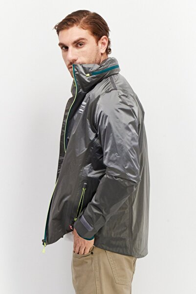 Aston Martin Men Long Sleeve Brand Logo Windbreaker Jackets, Grey Combo