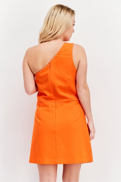 French Connection Women Solid Casual Mini Dress, Orange