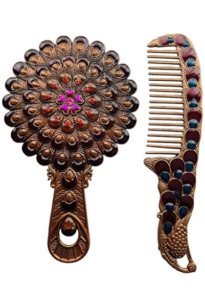 GALATA GIFT Ayna Tarak Seti, Tavuskuşu, Metal, Çeyizlik, Hediyelik Set, Minel...