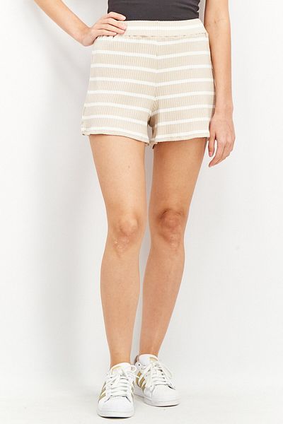 French Connection Women Stripe Basic Shorts, Birch Suede