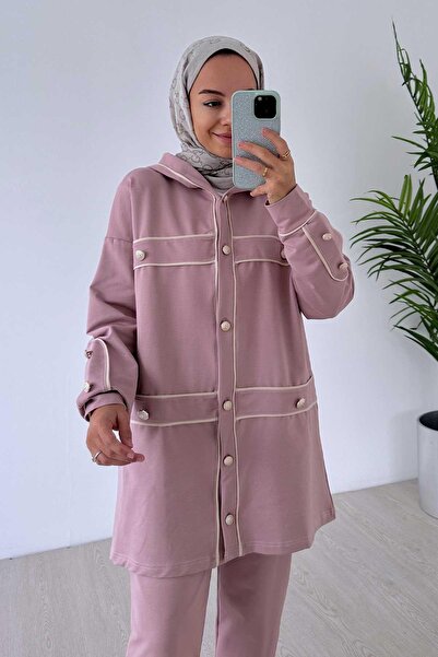 Ka Hijab Pink Hijab Set of 2 - Piping Button Detail, Two Thread