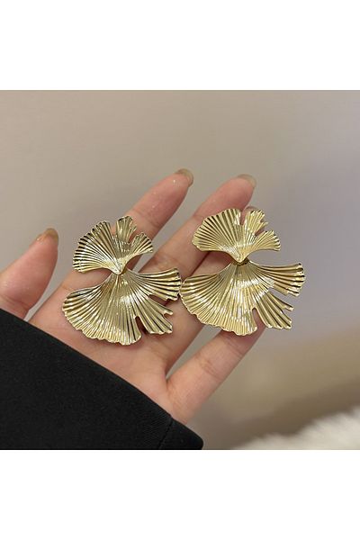zeynep Z&D Accessory 316L Gold Steel Retro Leaf Model Earrings