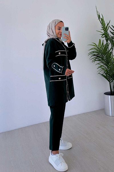 Ka Hijab Emerald Piping Button Detailed Two Thread Set