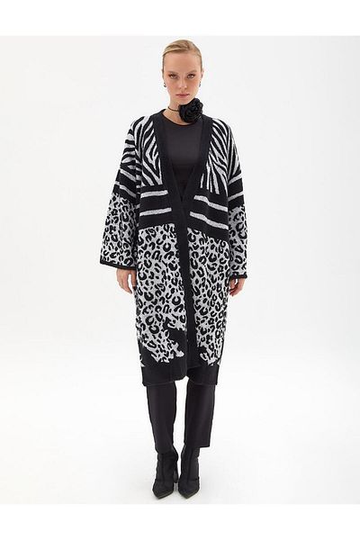 Kayra Ζακέτα με μαύρη Animal Print Mixli Knitwear